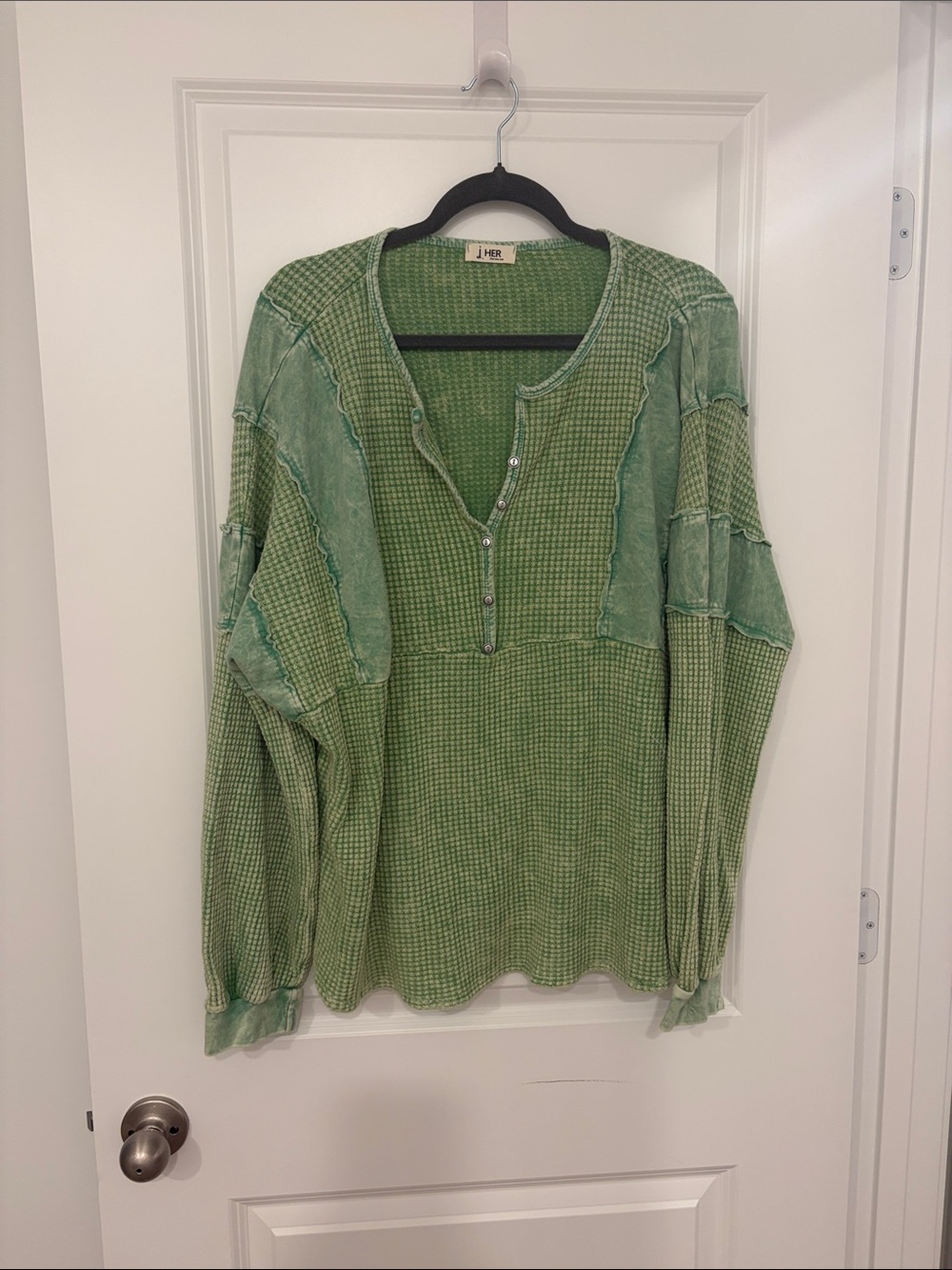NWOT Light Green Waffle Henley Long-Sleeve Top